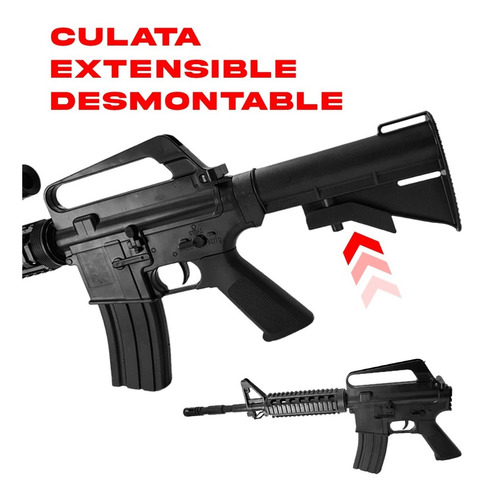 Imagen 4 de 10 de Rifle Airsoft M4 Replica Resorte 6 Mm Mira Red Dot Linterna