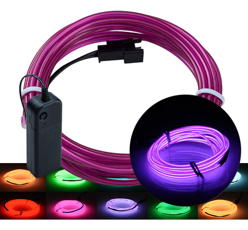 Kit 2 Fios Cordões Neon Led 3 Metros Para Festas E Balada Luz Roxo Tensão De Operação 3v 2 Pilhas