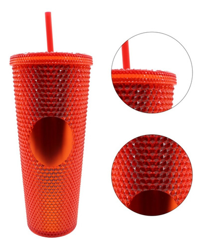 Termo Tumbler Vaso Studded Plastico Popote 700 Ml Colores Color Rojo Bling