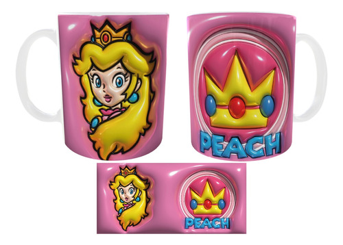 Tazon Princesa Peach Mario Bros Efecto 3d Inflado