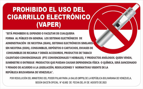 Aviso Se Prohíbe El Uso Vaper Vinil Gaceta Oficial 42682