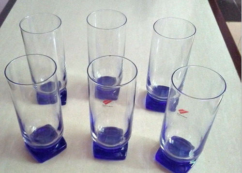 Juego De Vasos De Vidrio Con Base Color Azul 