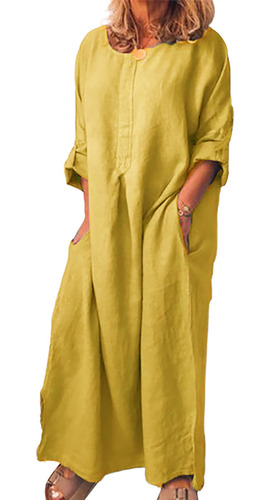 Mujer Vintage Color Sólido Largo Maxi Vestido Túnica Kaftan