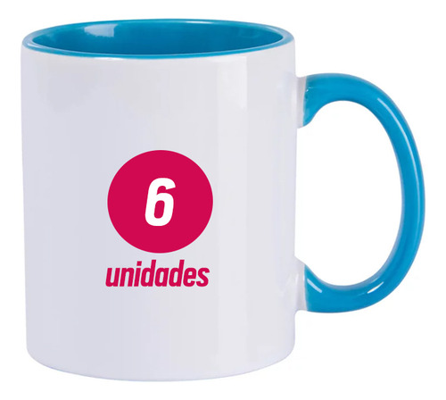 6 Caneca Cerâmica Sublimação Interior Alça Colorido 325 Ml Cor Azul-claro