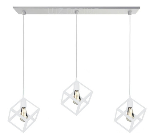 Colgante Jaula 3 Luces Cubo Blanco Moderno Vintage Led 1007