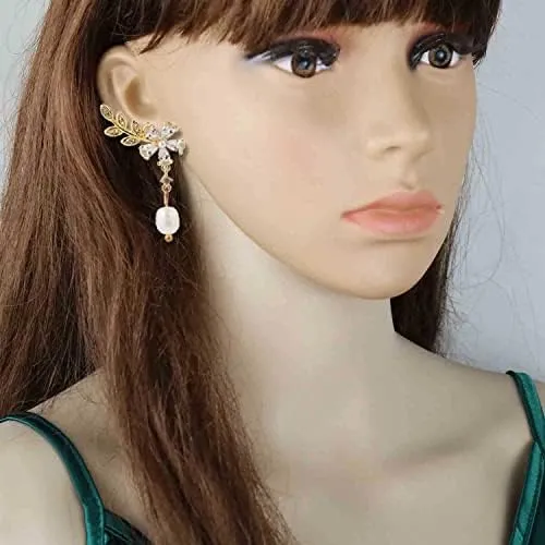 Pendientes Trepadores Con Forma De Hoja De Flor Y Circonita