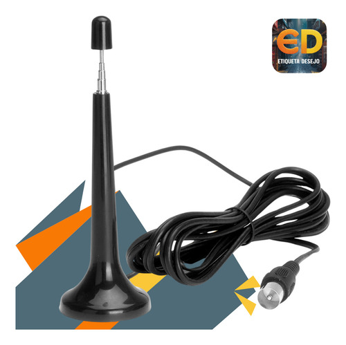 Antena Tv Digital Uhf Vhf Hdtv Etiqueta Desejo Interna Cabo Longo Compatível Com Tv LG Samsung Aoc Smart Led Lcd
