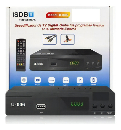 Decodificador Digital Isdbt Sintonizador Tda Full Hd + Av Color Negro