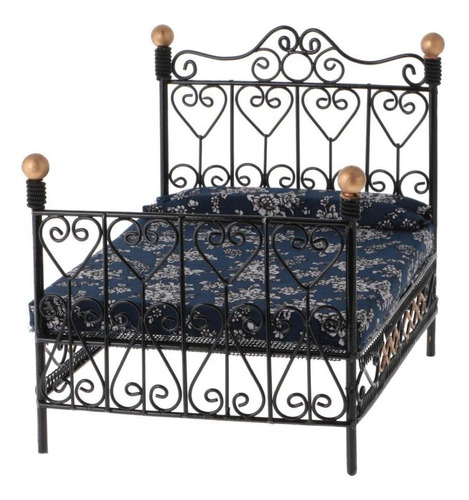 Retro Cama Metal Negro 1/12 Mini Casa De Muebles De