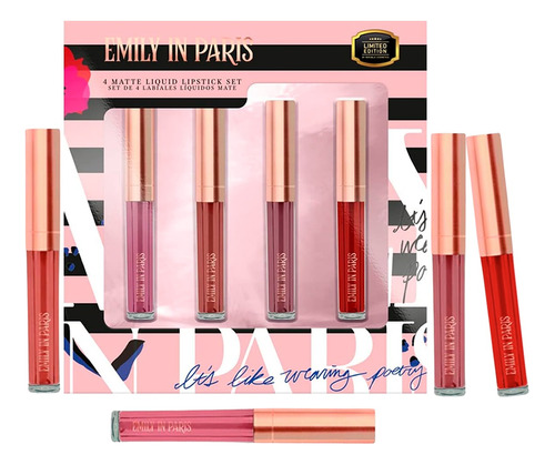 Kit 4 Labiales Liquidos Emily In Paris Efecto Mate 2.2ml C/u