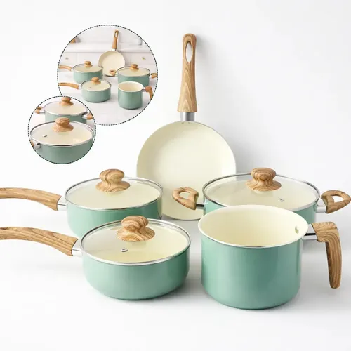 Jogo De Panelas 5 Peças Cerâmica Indução Antiaderente 2mm - Jhamba Verde