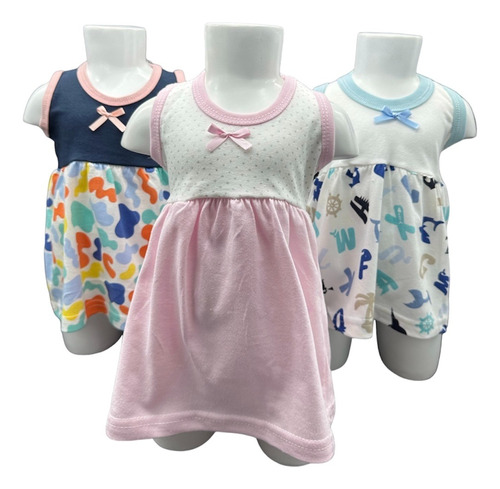 Set De 3 Vestidos Estampados Bebé Algodón