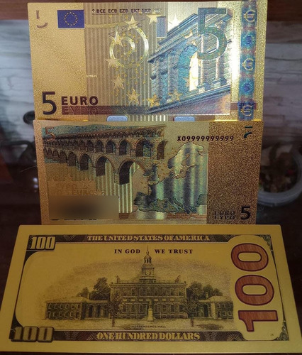 Euro/billetes Dorados-colección En Latón 8uni. 100dol.cábala
