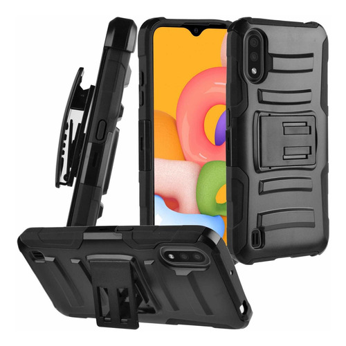 Funda Hibrida Para Samsung Galaxy A01 Sm-a015 Soporte Clip