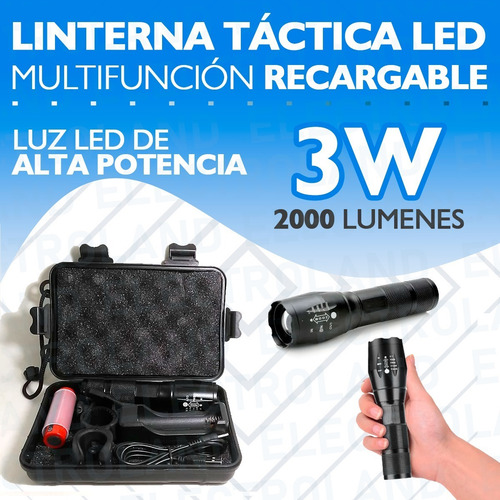 Imagen 3 de 10 de Linterna Táctica Militar Led Multiuso Caza Camping Carga Usb