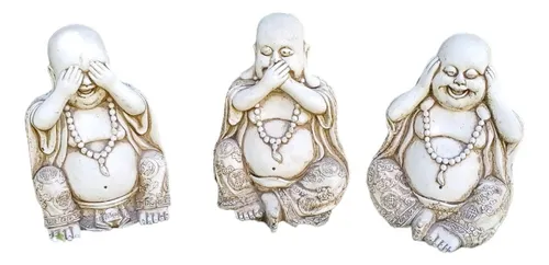 comprar Budas Sabios Trío De 21 Cm De Resina, Mudo, Ciego Y Sordo Crema