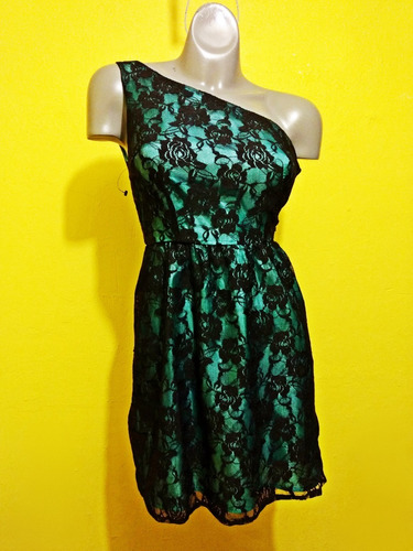 Vestido Marca Mac + Jac Negro Con Verde Talla Mediana