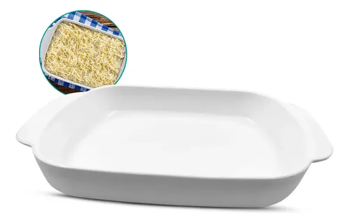 Travessa Retangular Refratária 2000ml Porcelana Grande Gg Branco