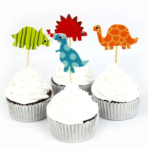 24 X / Set Dinosaurio Toppers Pick Cupcake Topper De Bebé Du