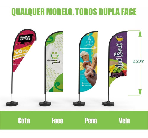 Imagem 2 de 6 de Kit 3 Windbanner Fly Flag Dupla Face Bandeira Sem Hastes 2,2