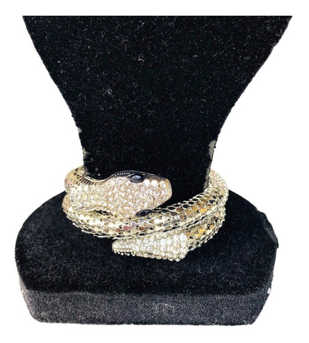 Colar Serpente E Pulseira Cobra Prateado Com Strass Lindo