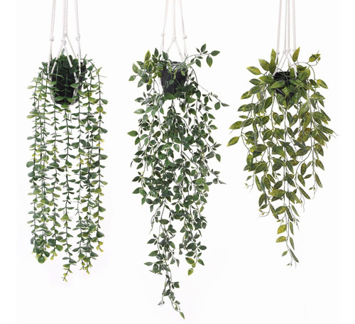Party Joy 3pcs Artificial Hanging Plants Potted Fake Ivy