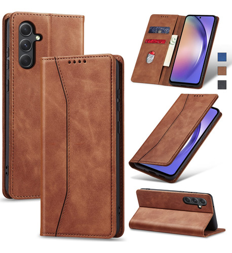 Funda Cartera Para Galaxy A54 5g Oscuro Piel Sintetica-2