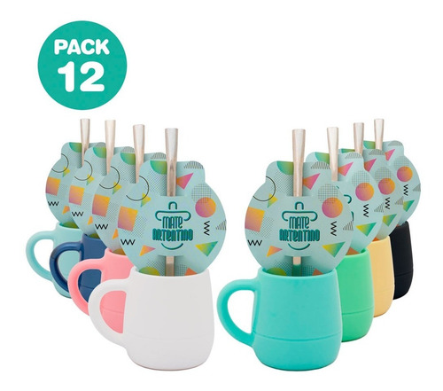 Imagen 1 de 10 de Set Matero 12 Mate Asa Pastel Bombilla Acero Vaciado Fácil