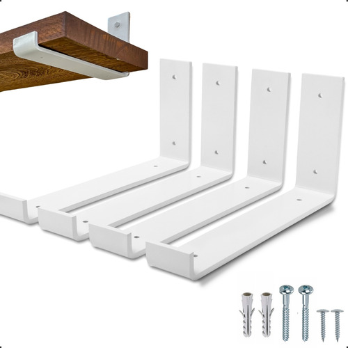 20cm - Mão Francesa Cantoneira Branca Invertida - Rio Design99 - Ferro Aço Suporte Para Prateleira Reforçada Resistente Industrial Madeira Bancada Estantes S19