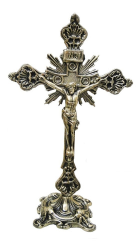 Crucifixo De Mesa Decoração Religião Jesus Cristo Em Bronze