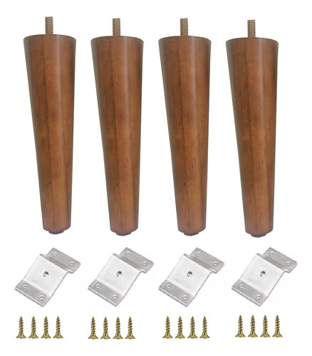 Kit 4 Pé Palito 17cm Pinus + Chapa De Metal Inclinada