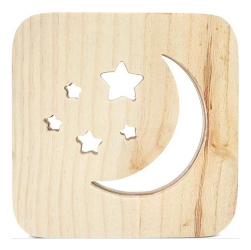 Lampara Led De Madera Luz Noche Usb De Luna Y Estrellas