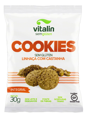 Biscoito Cookies Linhaça Com Castanha S/glúten Vitalin 30 Gr