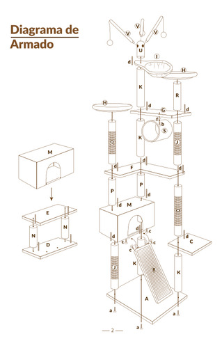 Árbol Rascador Para Gato Mueble Trepador Escondite Cama y Juguete 6 Niveles 210x62x52cm Sunny SP-3834 Color Arena x 1 un