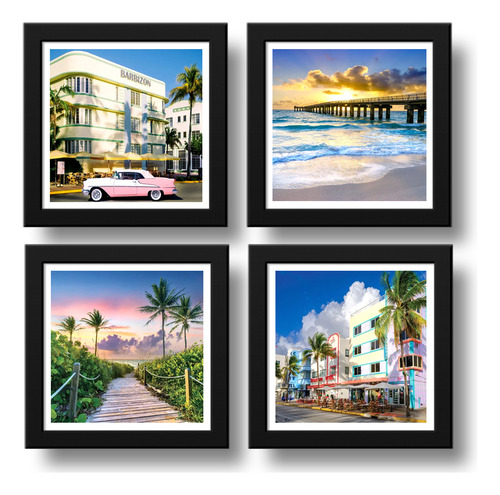 Set 4 Cuadros Miami Beach Florida Paisajes Ciudad Decoracion