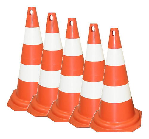 Kit 5 Cones Pvc 50cm - Sinalização Trânsito - Laranja/branco