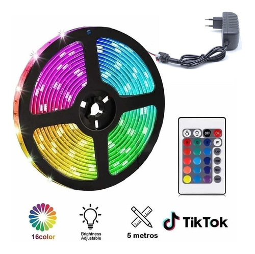 Pack Tiktok = Cinta Luces Led Colores + Control + Adaptador