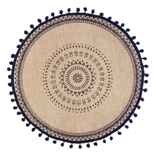 Mantel Individual Redondo (g), Tejido Bohemio, Con Borlas De