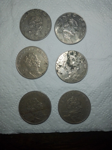 Moneda De Cinco Pesos 1973 (2) 1976. 1977(2) 1978