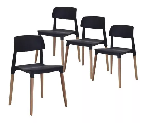 Pack 4 Sillas Diseño Escandinavo Novara Milan Base Madera Color de la estructura de la silla Negro