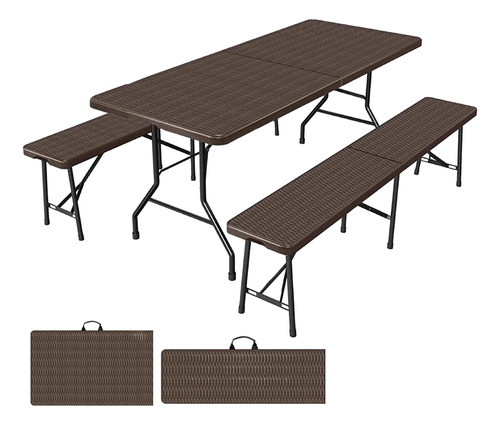 Mesa Y Bancas Plegable 1.8 Portafolio Rattan Resistente Port