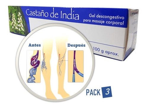 Crema Para Varices Castaño De India Gel Descongestivo Pack 3