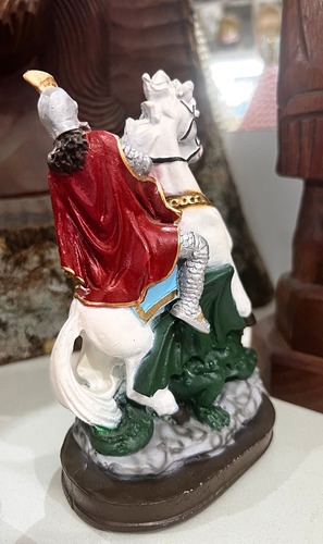 Imagem São Jorge Resina Premium 15cm Estatua Religiosa Cor Branco