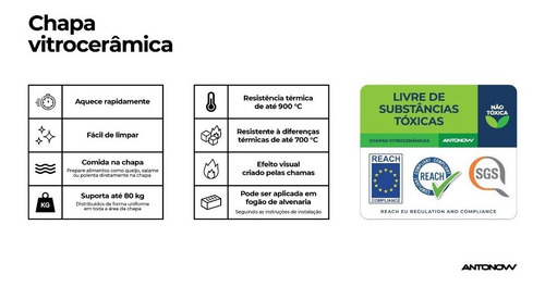 Chapa Vitrocerâmica 65 X 45 Para Fogão A Lenha Moldura Inox