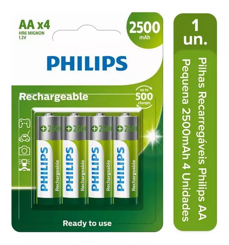 Pilhas Recarregáveis Aa Philips 2450mah Com Carregador