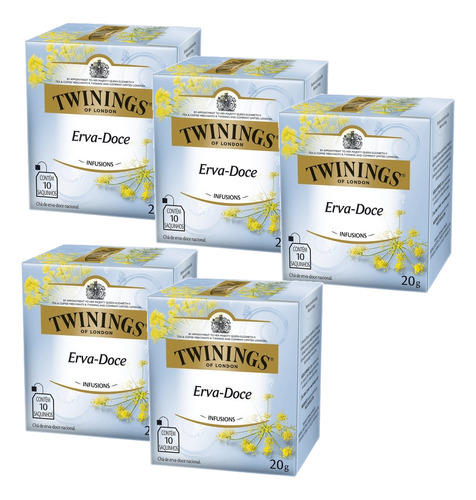 Kit 5 Twinings Of London Sabor Erva Doce 20g - 10 Saquinhos