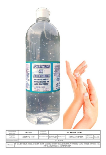 Gel Antibacterial 70% Alcohol Litro - - L A $28000