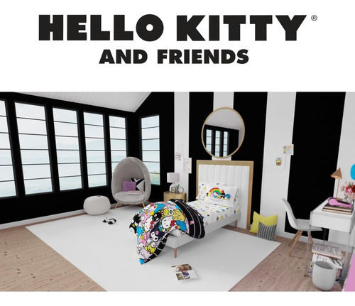 Juego De Edredón Y Sábanas Hello Kitty & Friends, Twin, 5 Pc