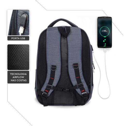 Imagen 6 de 10 de Mochila Notebook Usb Urbana Reforzada 4 Compartimientos