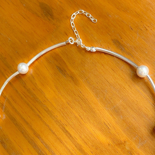 Collar Gargantilla De Plata 925 Y Perlas 8 Mm (00900/901)